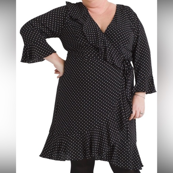 Adrianna Papell Pindot Printed Ruffle Wrap Black & White Dress. NWT! Sz 22W. - Picture 1 of 15